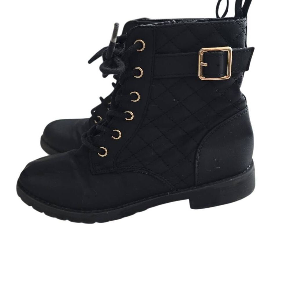 The Children's Place Girls Size 1 Black Quilted Buckle Lace Up High Top Boots